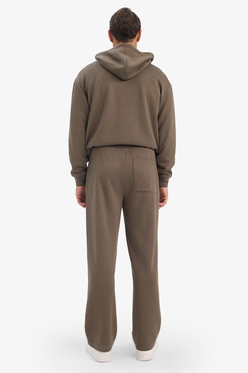 Man Light Brown Wide Leg Textured Sweatpants