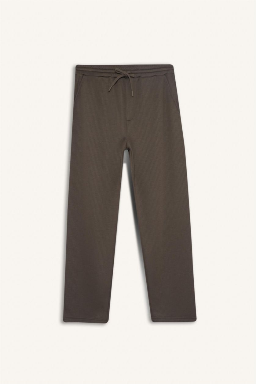 Man Light Brown Wide Leg Textured Sweatpants