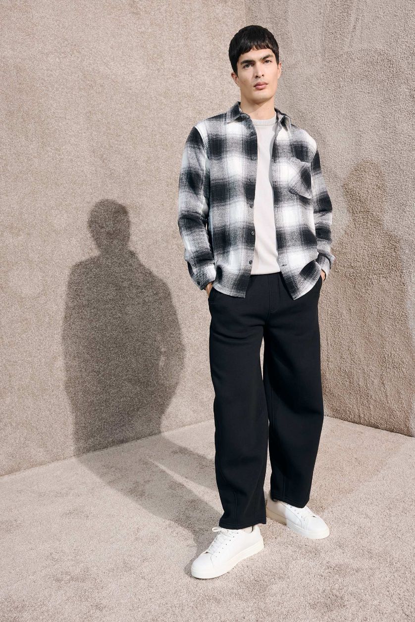 رجالي كحلي بنطلون سويت بانتس وايد ليج برجل واسع بجيب