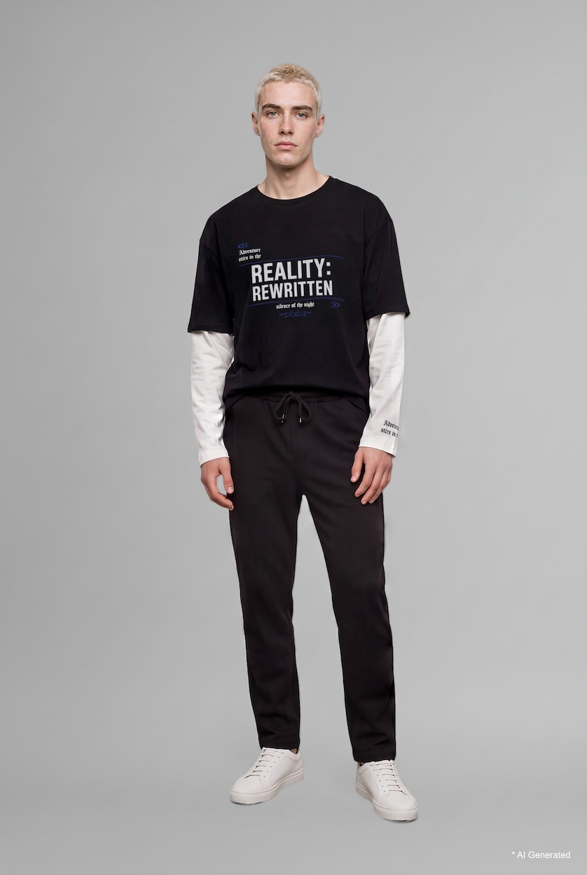 Men Black Relax Fit Wide Leg Full Length Trousers