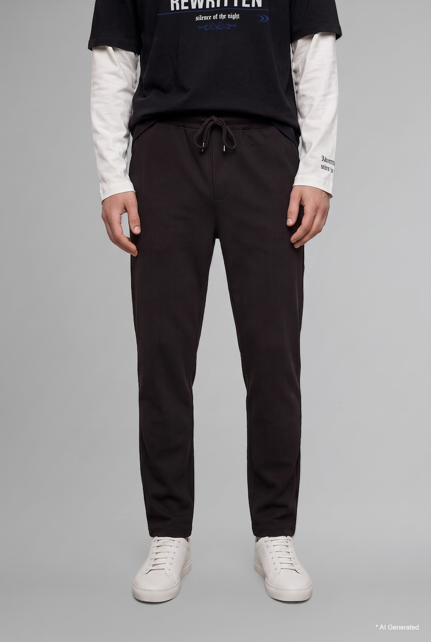 Men Black Relax Fit Wide Leg Full Length Trousers