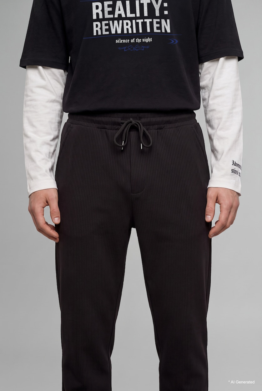 Men Black Relax Fit Wide Leg Full Length Trousers