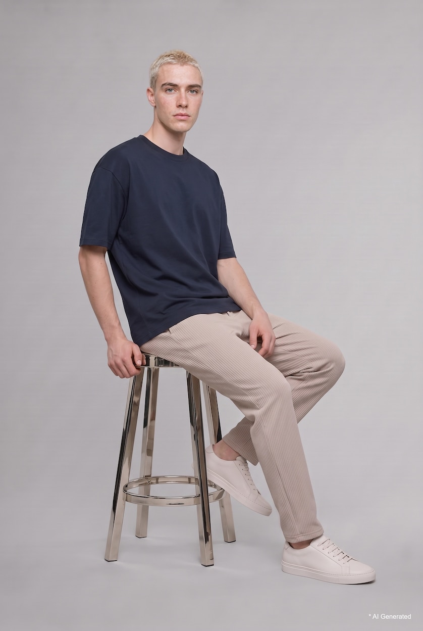 Men Light Grey Wide Leg Trousers