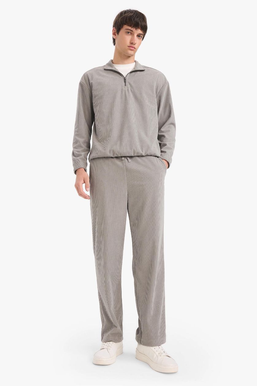 MAN Light Grey Wide Leg Velvet Trousers