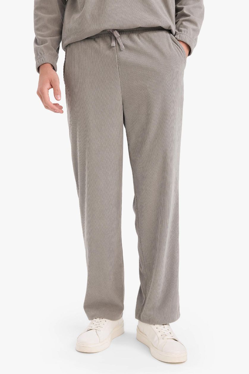 MAN Light Grey Wide Leg Velvet Trousers