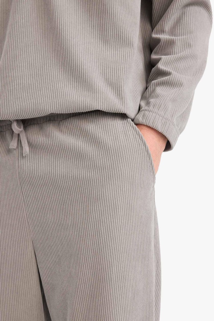 MAN Light Grey Wide Leg Velvet Trousers