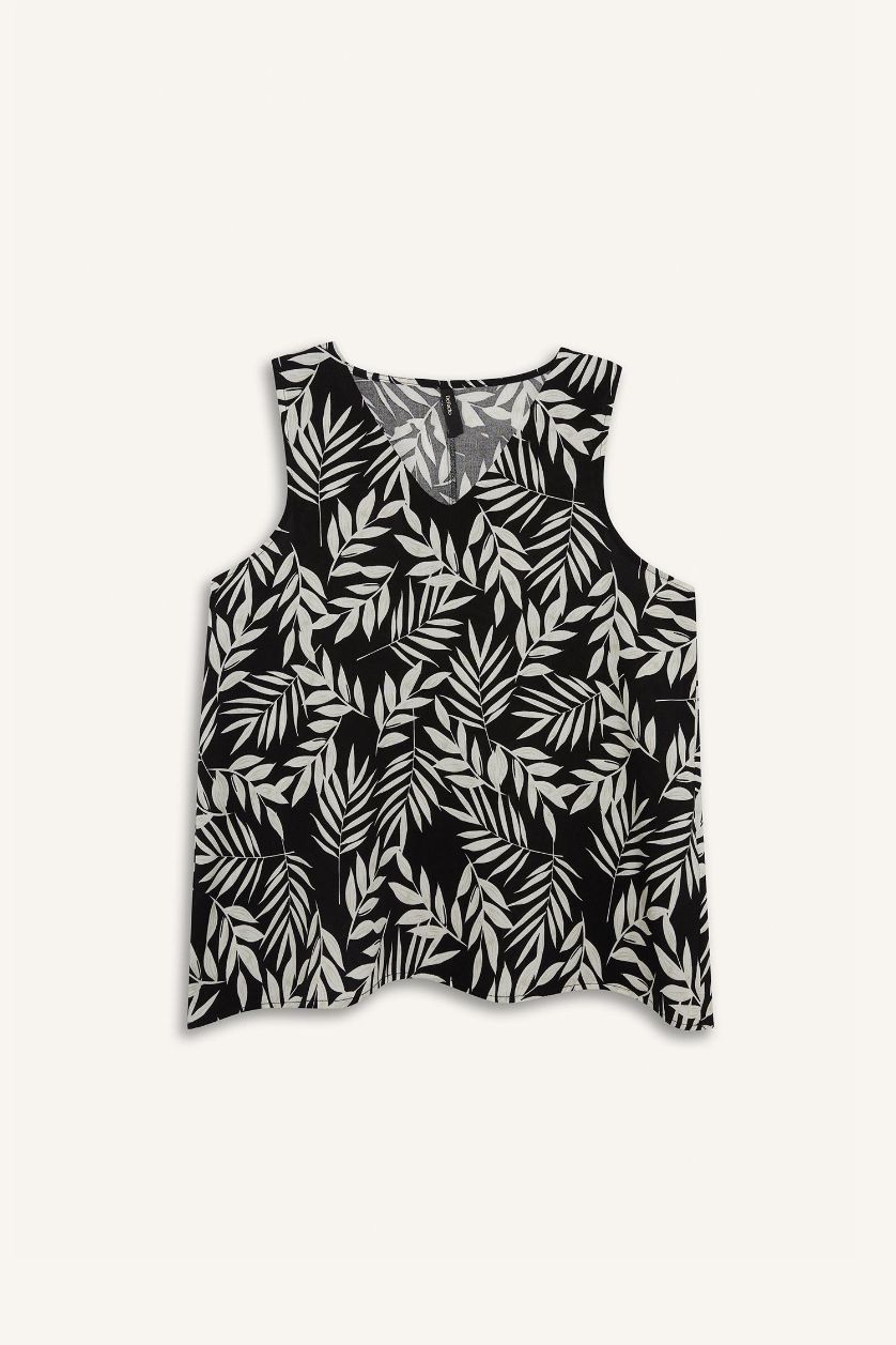 نساء أسود بلوزة كت منقوش قصة عادية بياخة V