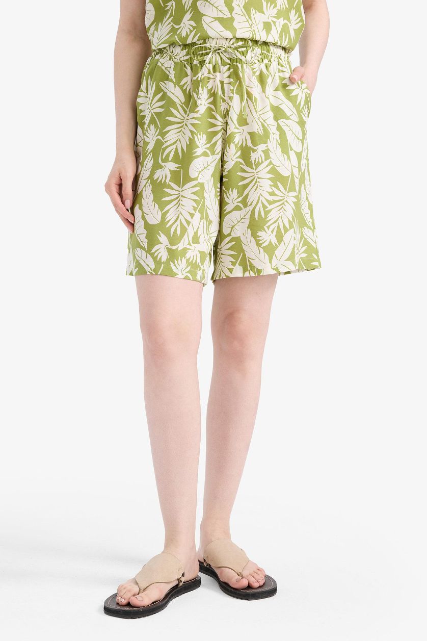 حريمي أخضر شورت قصة عادية منقوش وخصر مطاطي