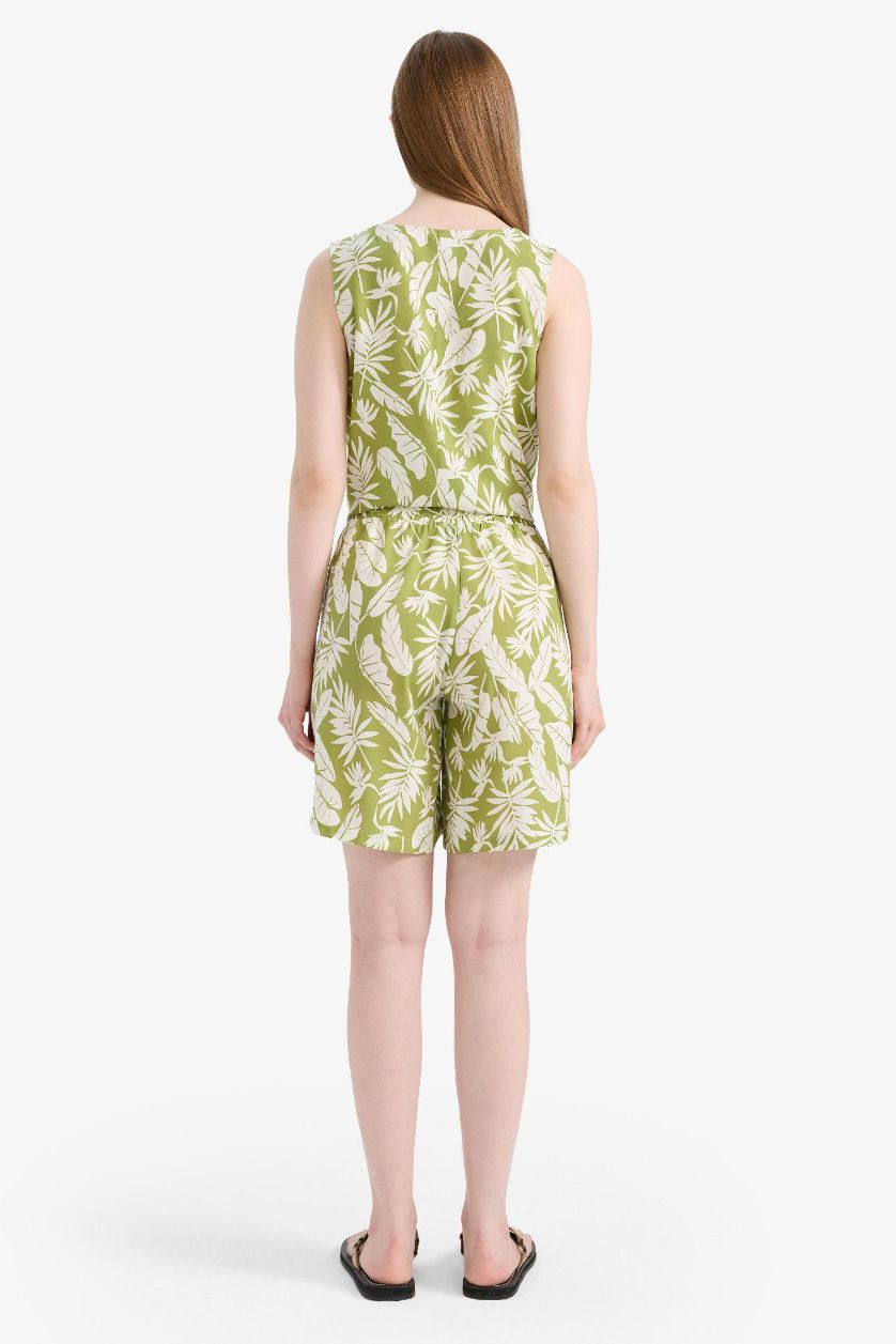 حريمي أخضر شورت قصة عادية منقوش وخصر مطاطي