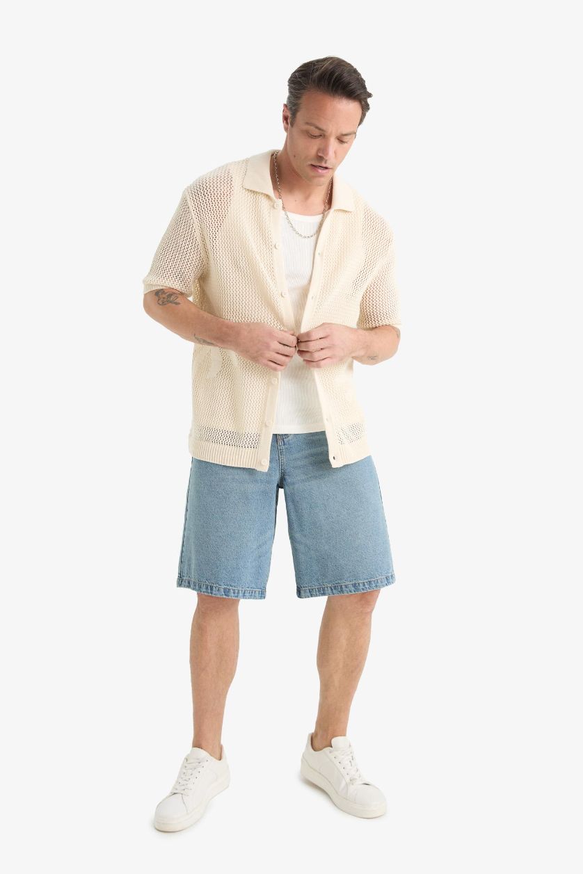 Erkek Ekru Standart Fit Polo Yaka Triko Kısa Kollu Tişört