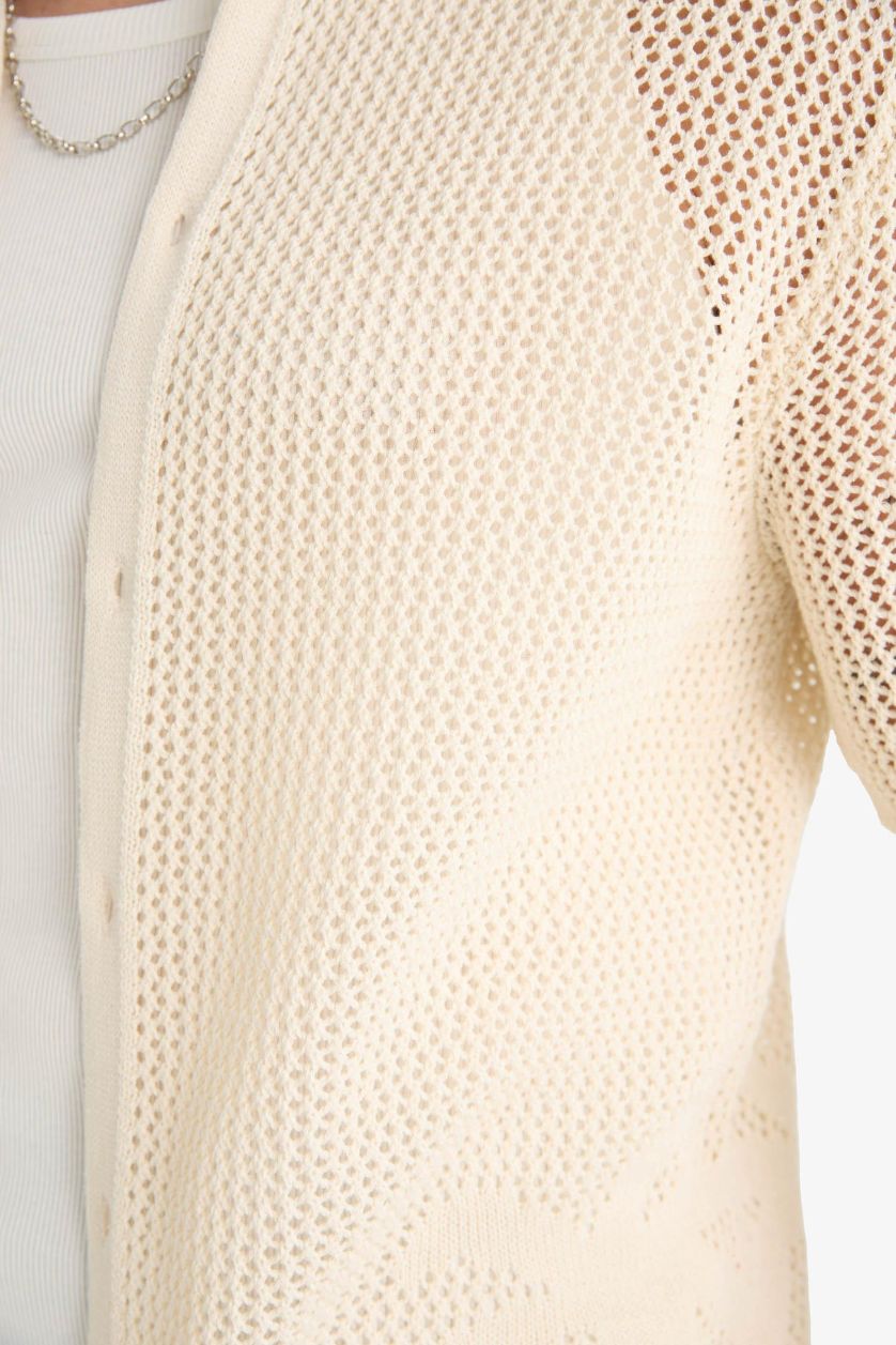 Erkek Ekru Standart Fit Polo Yaka Triko Kısa Kollu Tişört