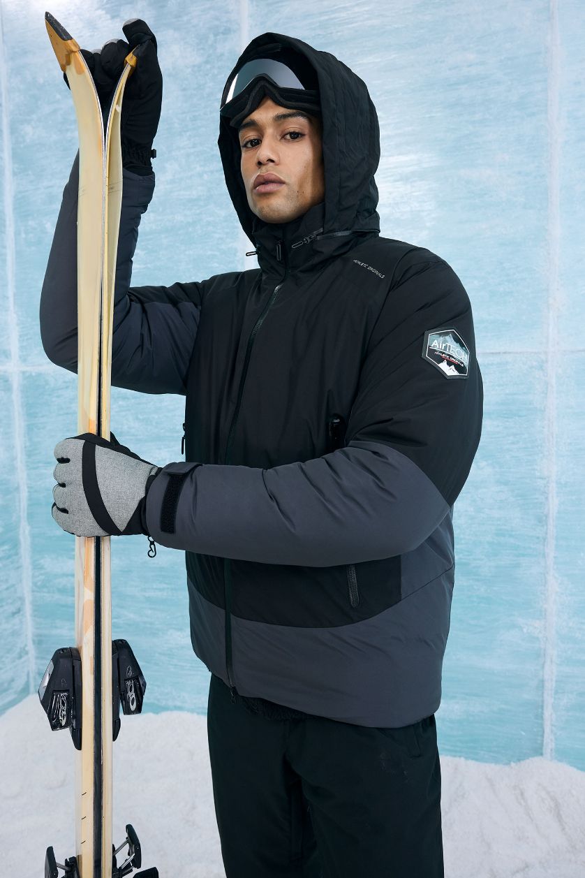 Erkek Siyah Su İtici Regular Fit Kapüşonlu Fermuarlı Rüzgar Geçirmez Mont