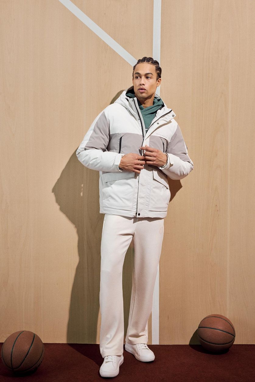 Erkek Taş Su İtici Regular Fit Kapüşonlu Rüzgar Geçirmez Mont