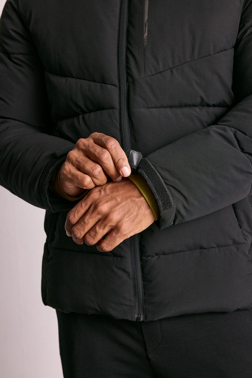 HOMME Noir Doudoune à capuche et poches chaude déperlante et coupe-vent Coupe régulière