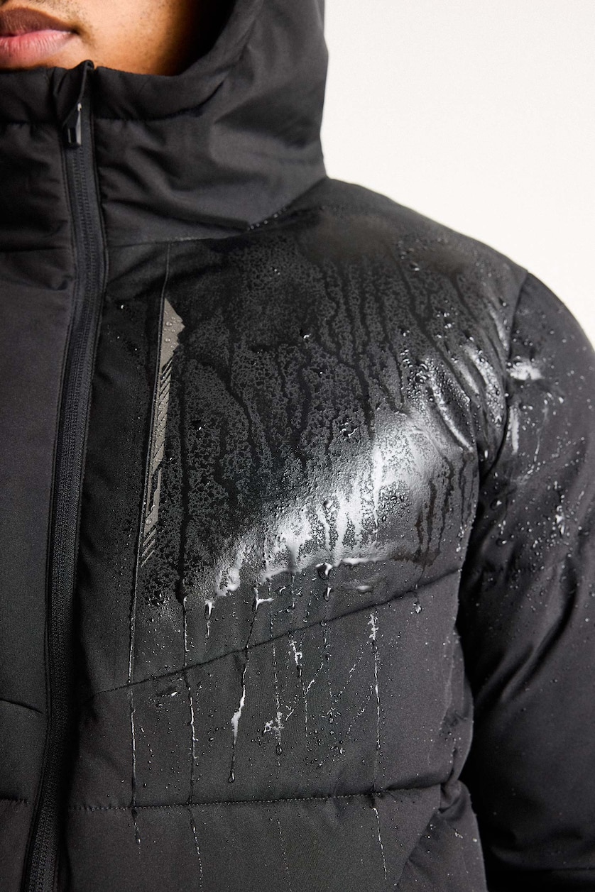 HOMME Noir Doudoune à capuche et poches chaude déperlante et coupe-vent Coupe régulière
