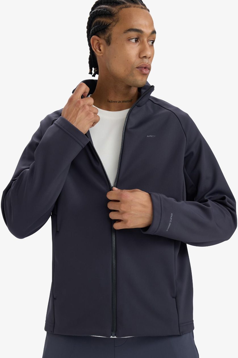 Мужчины Антрацит Водонепроницаемая куртка Softshell Slim Fit с молнией DeFactoFit.