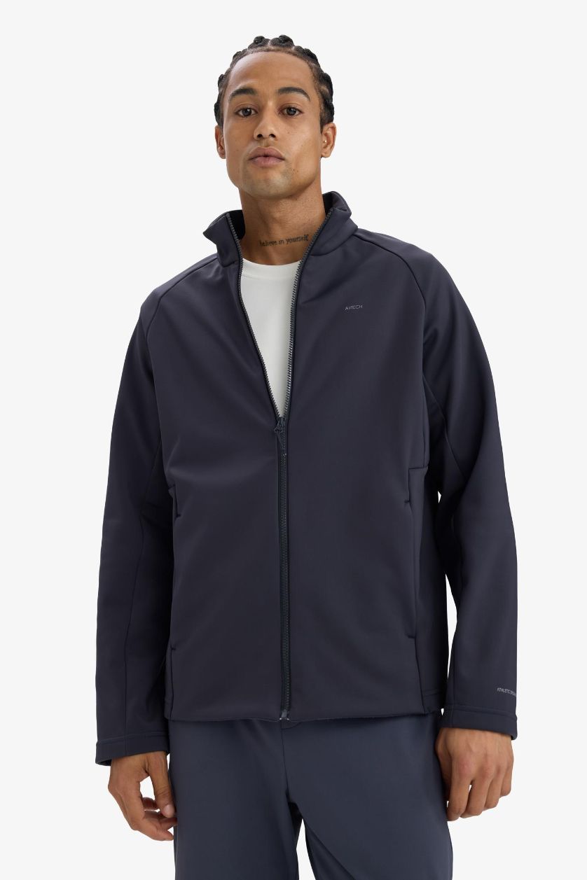 Мужчины Антрацит Водонепроницаемая куртка Softshell Slim Fit с молнией DeFactoFit.