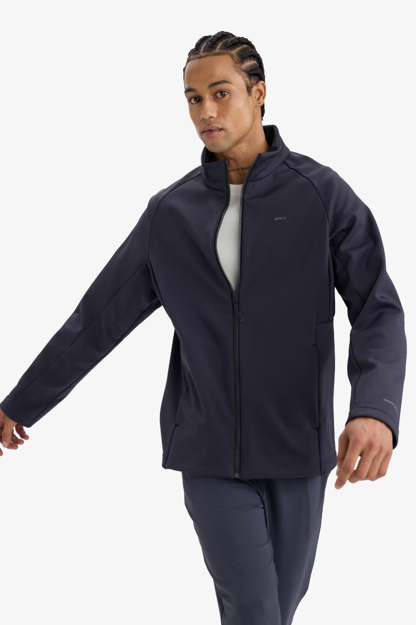 Мужчины Антрацит Водонепроницаемая куртка Softshell Slim Fit с молнией DeFactoFit.