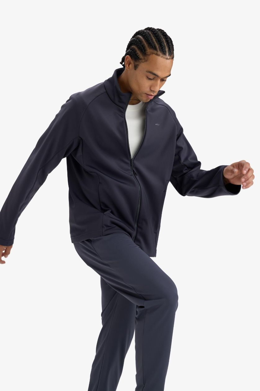 Мужчины Антрацит Водонепроницаемая куртка Softshell Slim Fit с молнией DeFactoFit.