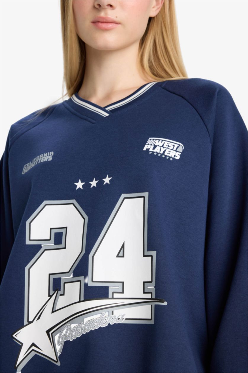 Женщины Синий Толстовка Coool Oversize с широким кроем, принтом и из плотной ткани