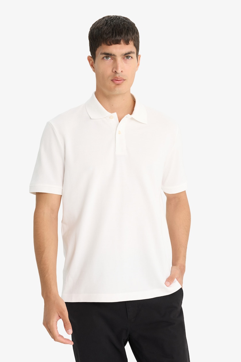 Erkek Kırık Beyaz %100 Pamuk Regular Fit Polo Tişört