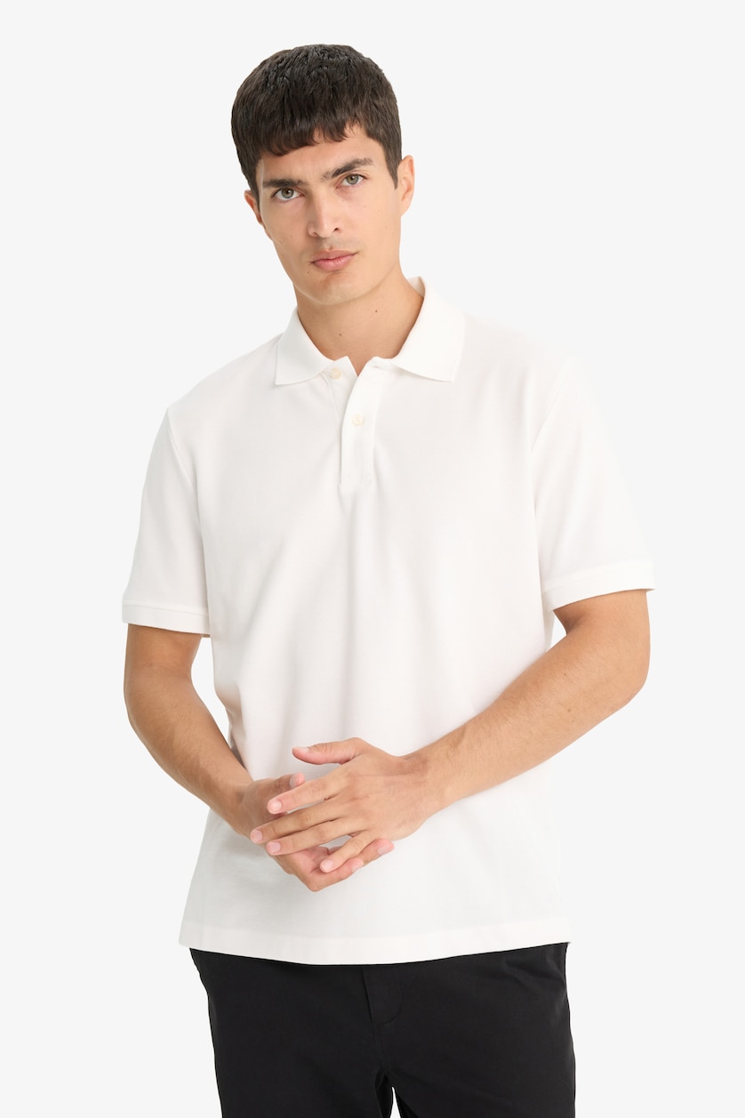Erkek Kırık Beyaz %100 Pamuk Regular Fit Polo Tişört