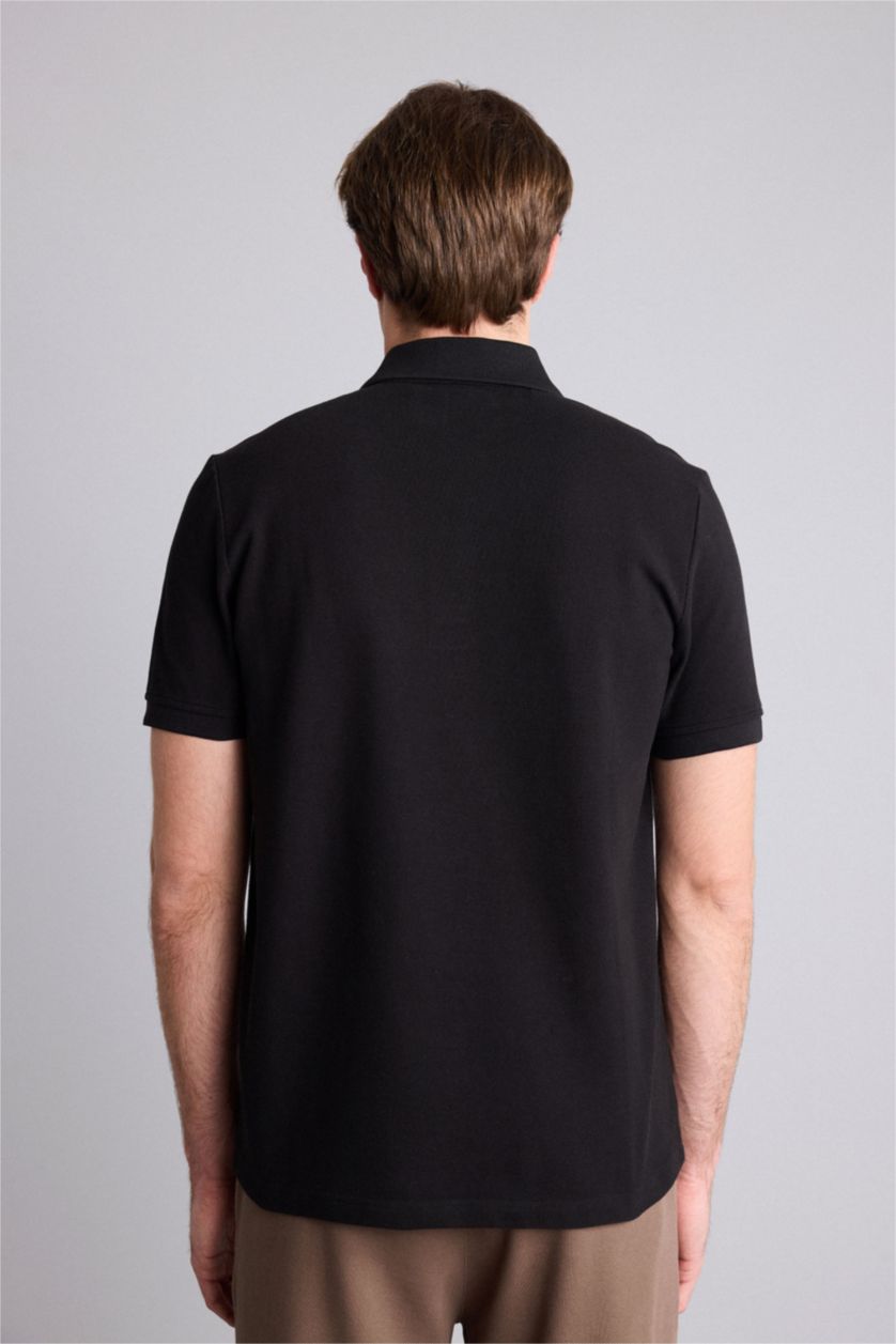 MAN Black Regular Fit Pique Short Sleeve Polo T-Shirt