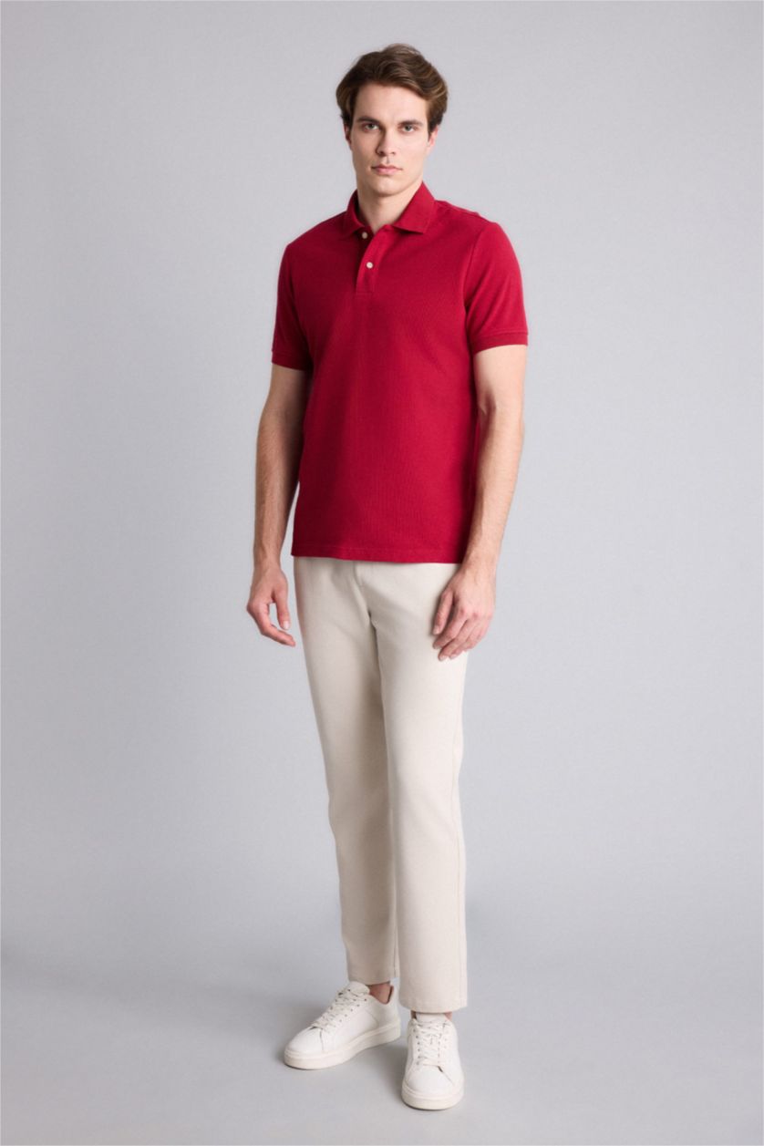 MAN Bordeaux Regular Fit Pique Short Sleeve Polo T-Shirt