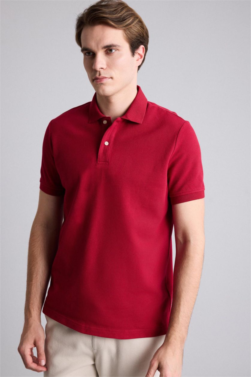 MAN Bordeaux Regular Fit Pique Short Sleeve Polo T-Shirt
