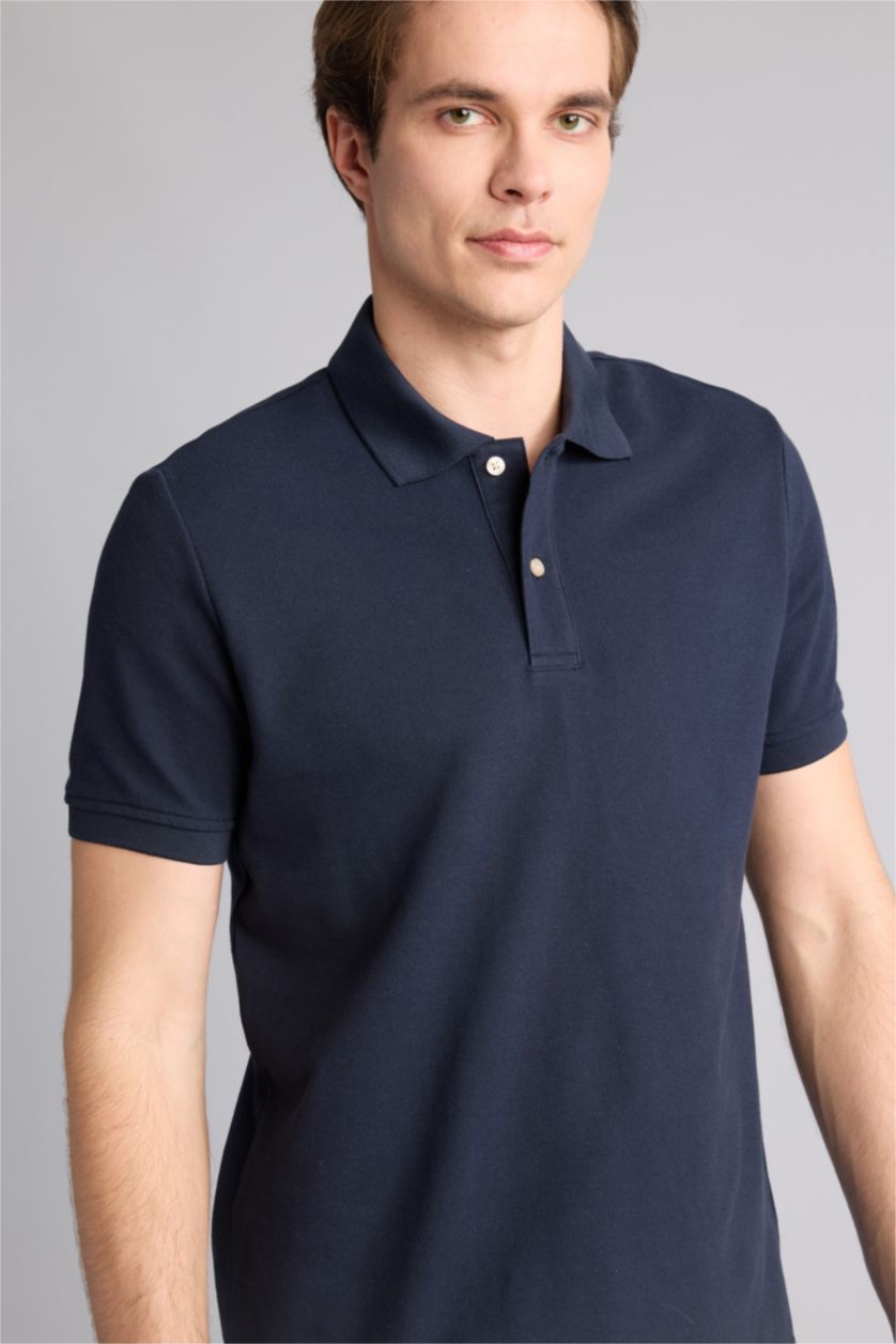 MAN NAVY Regular Fit Pique Short Sleeve Polo T-Shirt