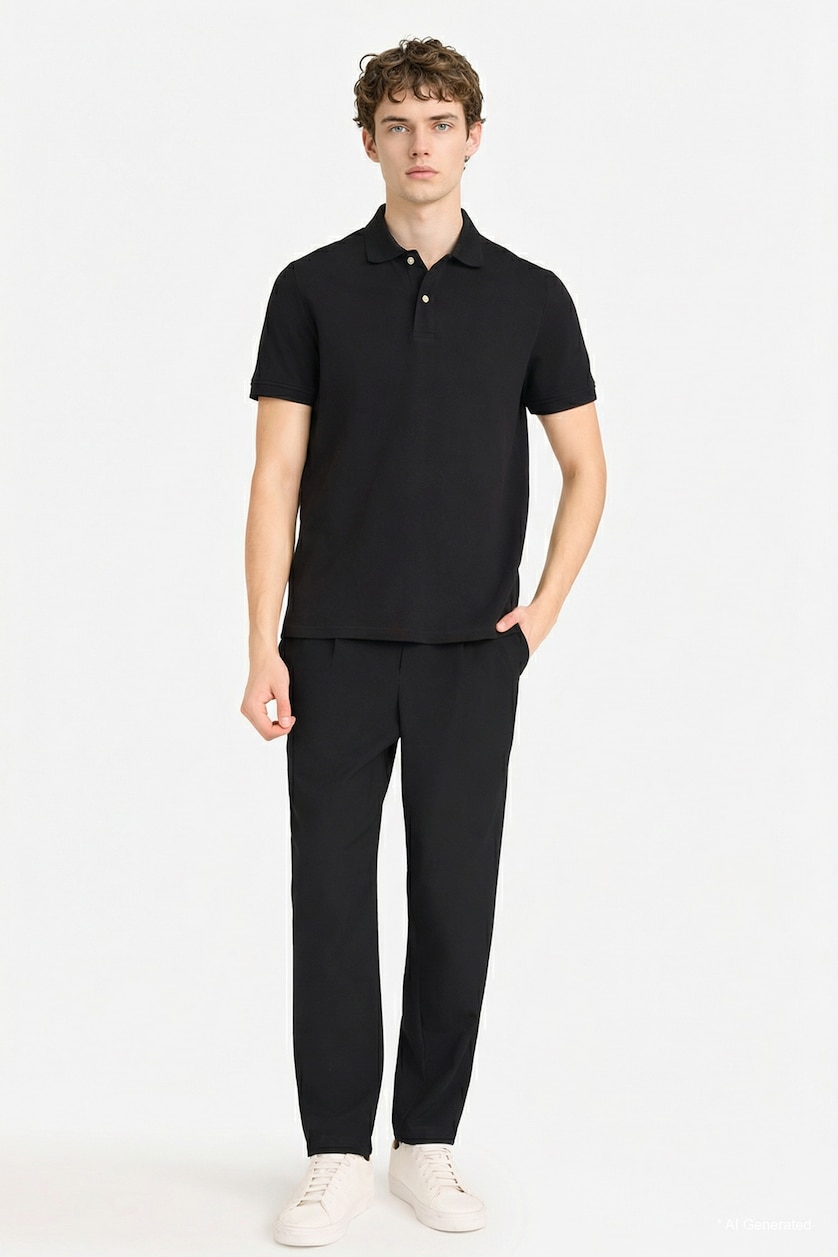 Erkek Siyah %100 Pamuk Regular Fit Polo Tişört