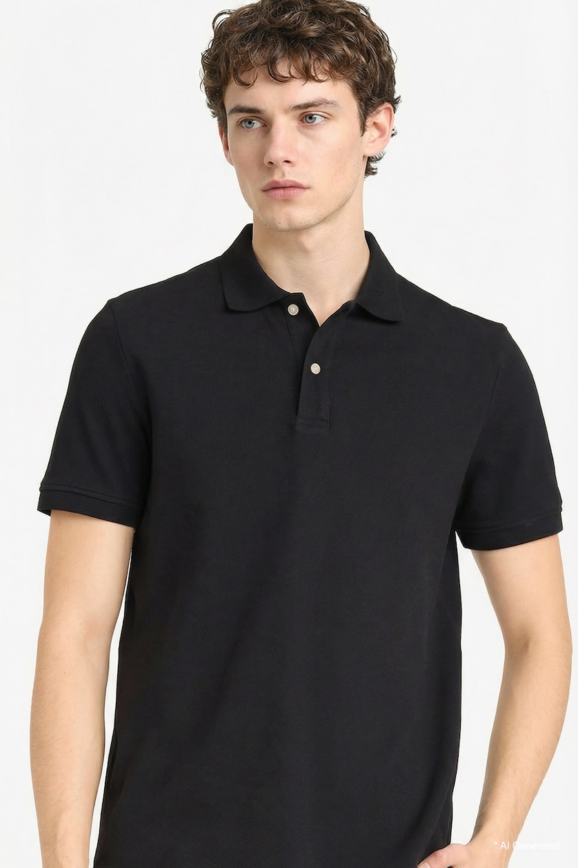 Erkek Siyah %100 Pamuk Regular Fit Polo Tişört