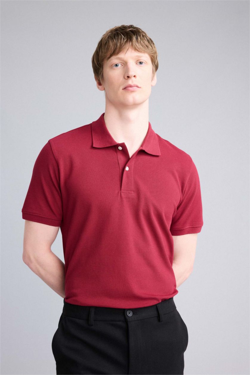 Erkek Bordo %100 Pamuk Polo Tişört