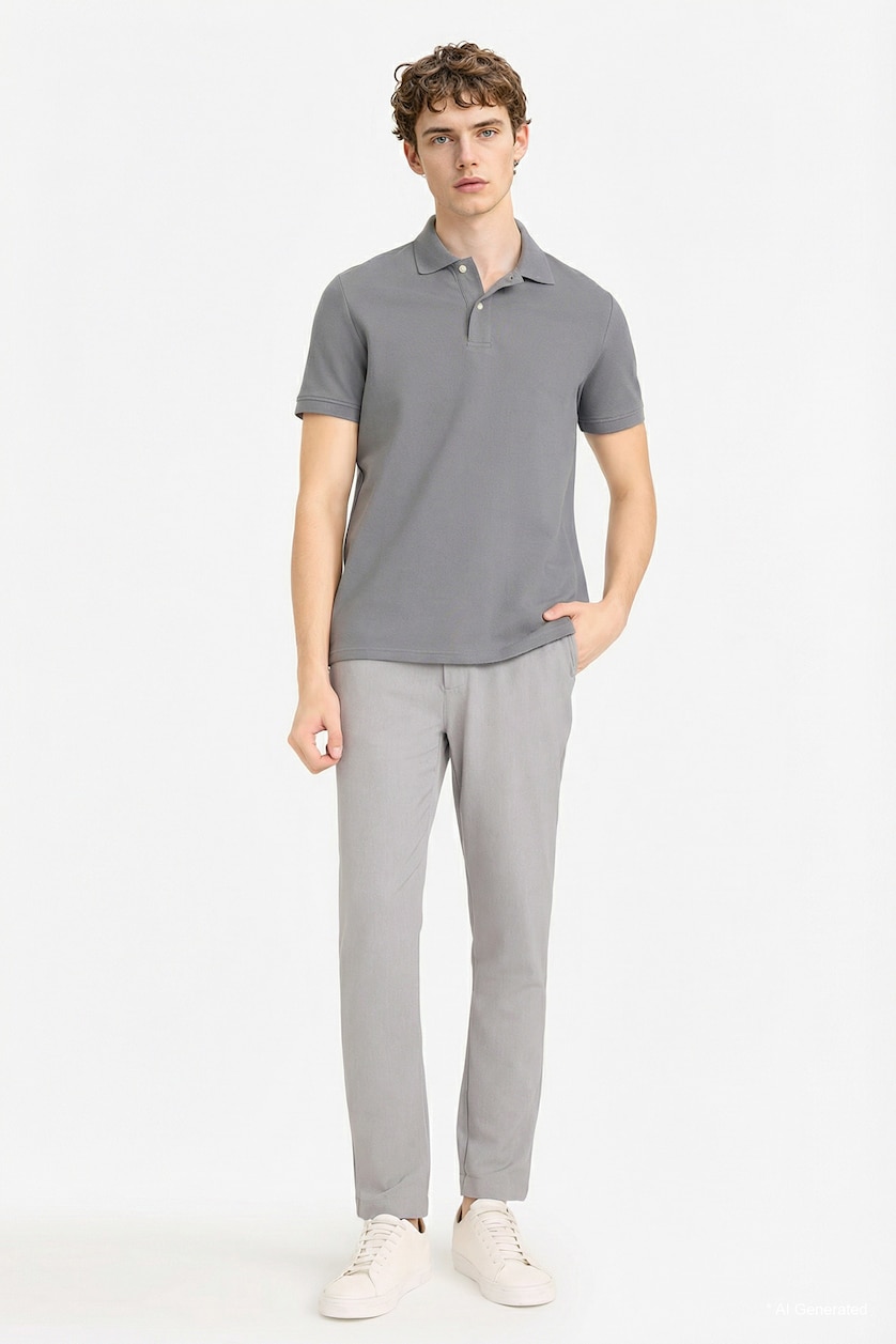 Men Grey Cotton Polo T-Shirt