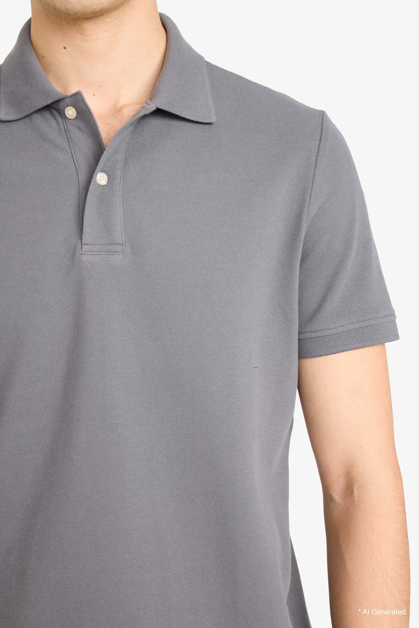 Men Grey Cotton Polo T-Shirt