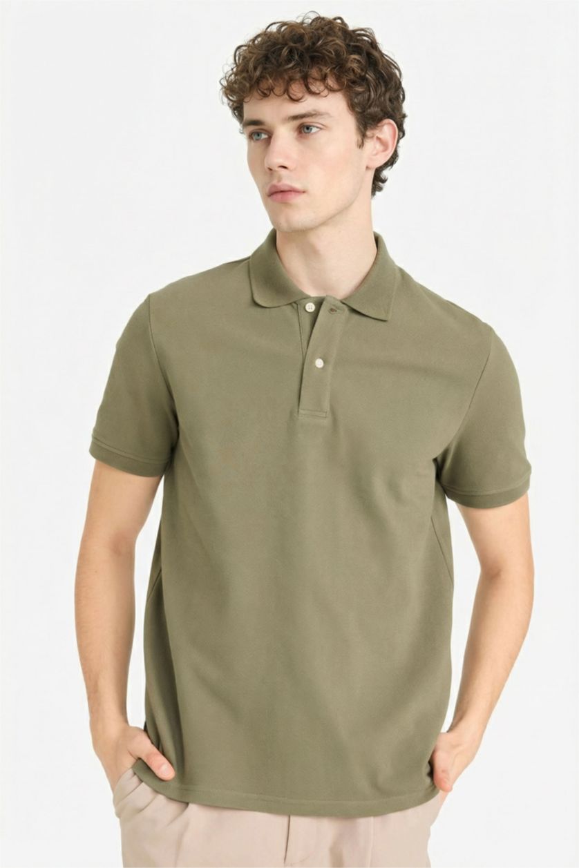 Man Khaki Cotton Polo T-Shirt