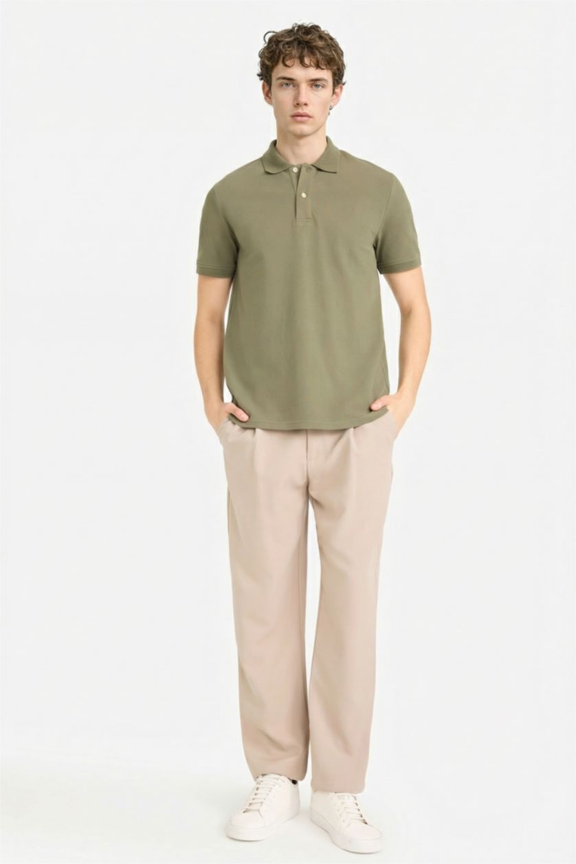 Man Khaki Cotton Polo T-Shirt