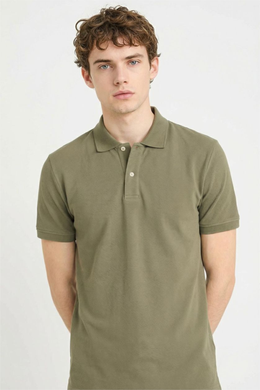 Man Khaki Cotton Polo T-Shirt