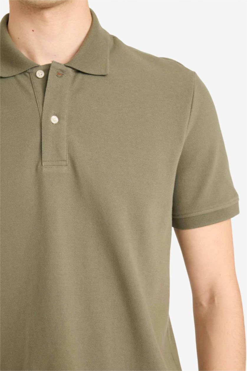 Man Khaki Cotton Polo T-Shirt