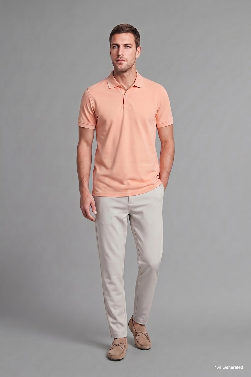 Man Salmon Regular Fit Pique Short Sleeve Polo T-Shirt