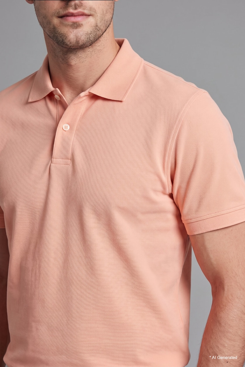 Man Salmon Regular Fit Pique Short Sleeve Polo T-Shirt