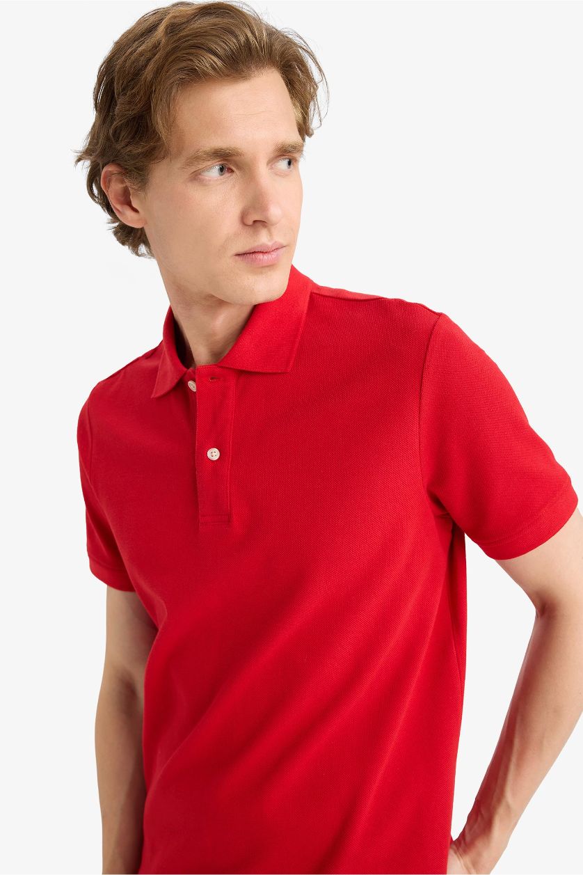 Man Red تيشيرت بولو قطن نص ردن