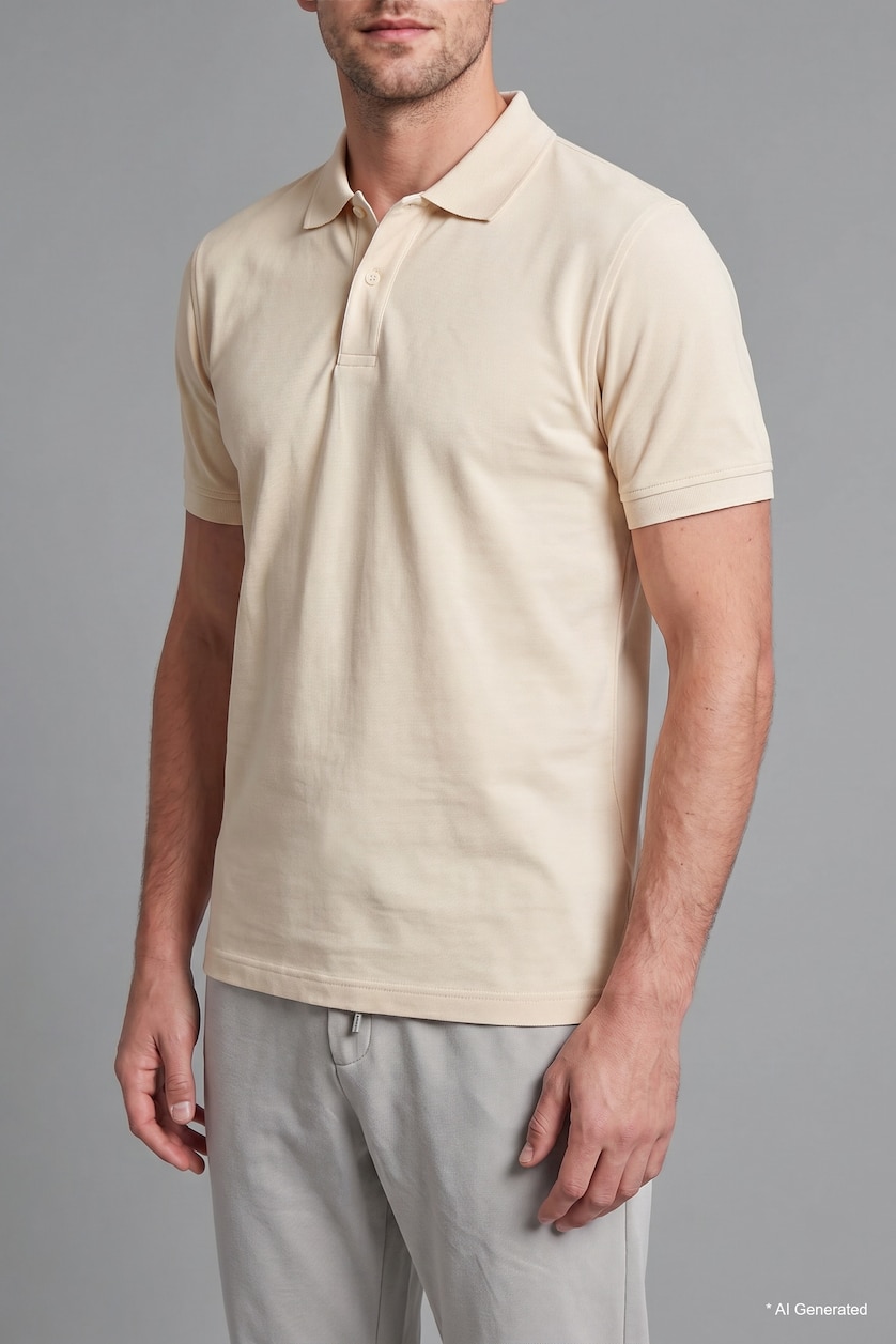Men Light Yellow Regular Fit Pique Short Sleeve Polo T-Shirt