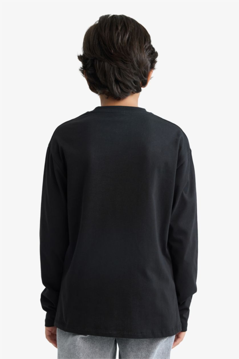 أولادي أسود تيشيرت اولادي كم طويل قصة عادية برقبة مستديرة