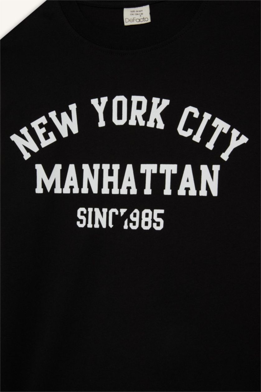 أولادي أسود تيشيرت اولادي كم طويل قصة عادية برقبة مستديرة