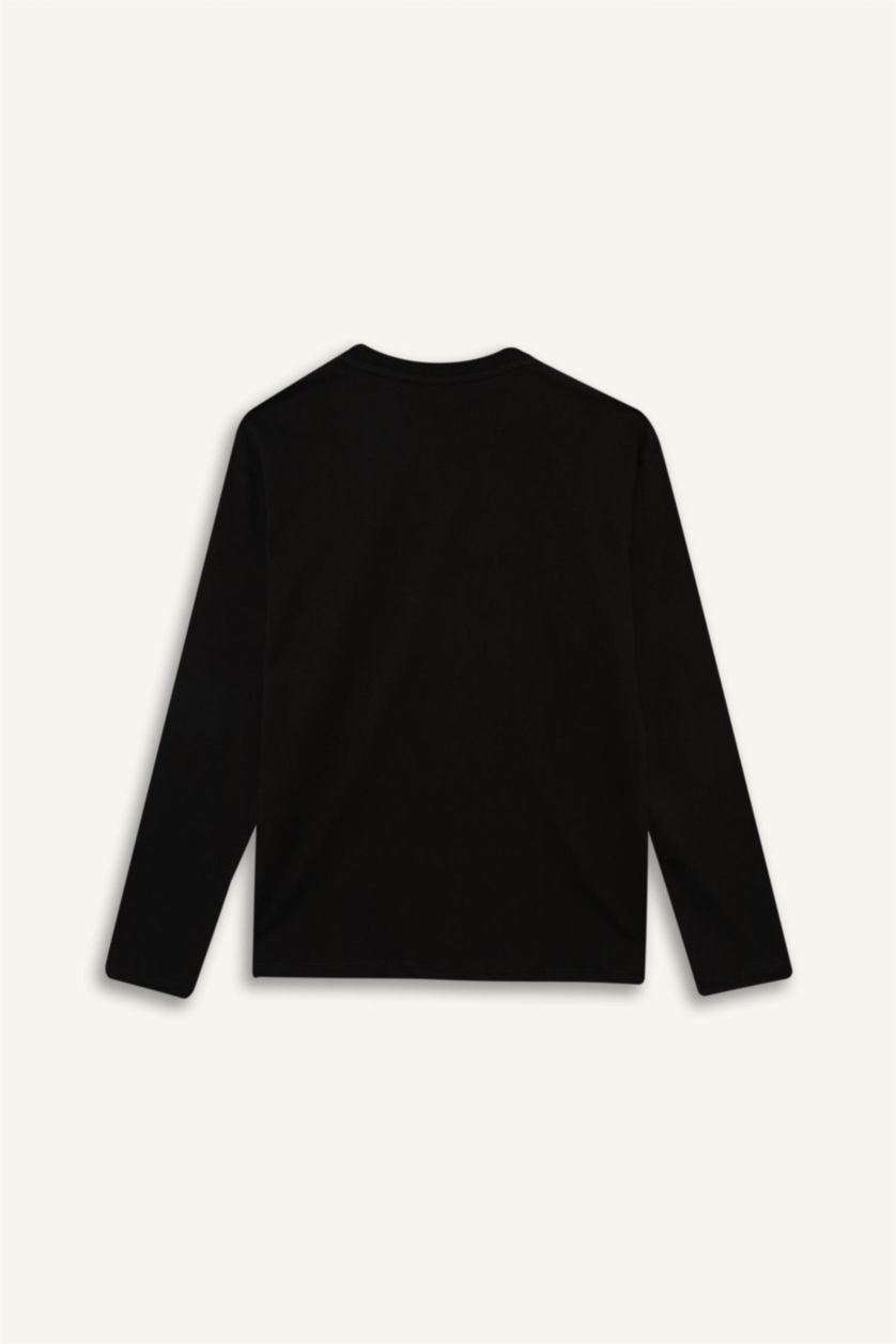 أولادي أسود تيشيرت اولادي كم طويل قصة عادية برقبة مستديرة