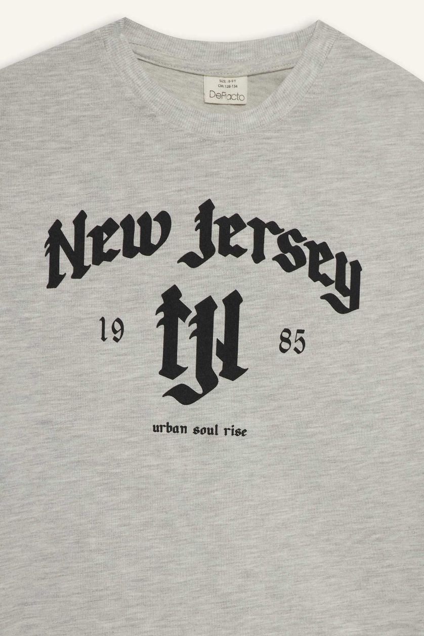 أولاد ميلانج رمادي فاتح تيشيرت كم طويل قصة عادية بياقة مستديرة