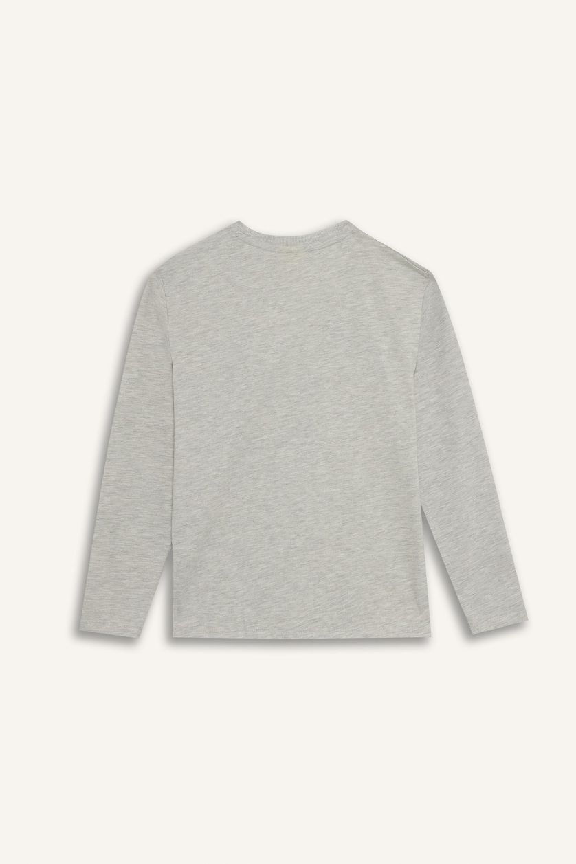 أولاد ميلانج رمادي فاتح تيشيرت كم طويل قصة عادية بياقة مستديرة