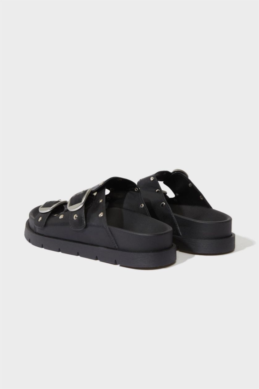 FEMME Noir Sandales à deux brides en simili cuir pour femme