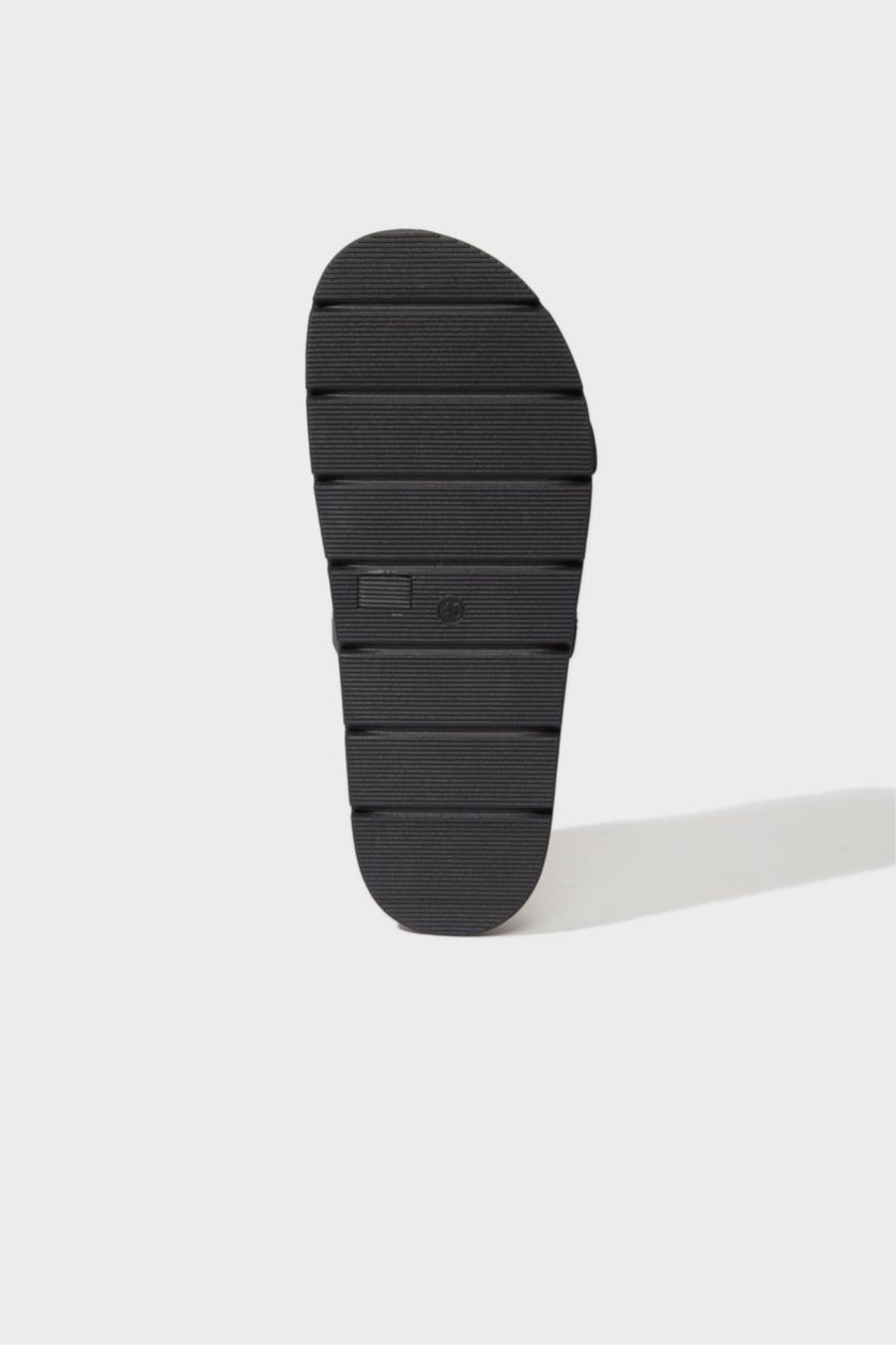 FEMME Noir Sandales à deux brides en simili cuir pour femme